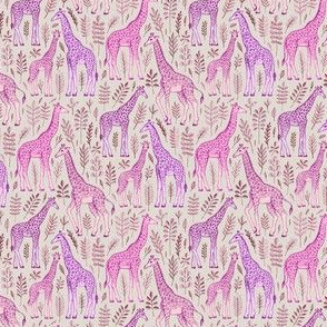 Tiny Giraffes in Pink and Purple on Grey