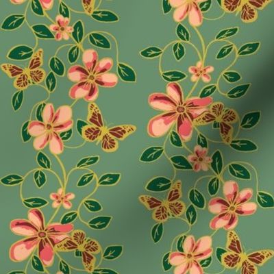 Flowers & Flutters / Vines & Butterflies   -Eucalyptus  green 