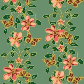 Flowers & Flutters / Vines & Butterflies   -Eucalyptus  green 