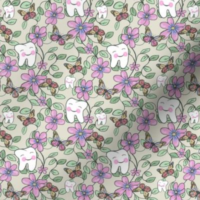 Tooth Toile Flutter Cream Pastel small Dental design  