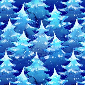  Snowy Blue Watercolor Pines