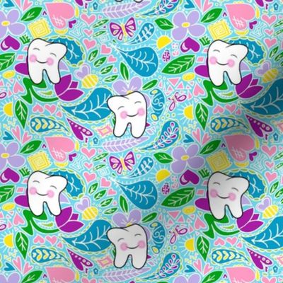 Premolar paisley / dental design / fresh spring / summer yellow blue pink purple / teeth / tooth franbail 