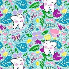 Premolar paisley / dental design / fresh spring / summer yellow blue pink purple / teeth / tooth franbail 