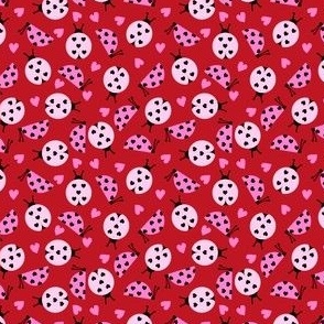 SMALL - girly valentines day ladybug fabric // ladybug fabric, ladybird fabric, cute ladybird, girly ladybugs, girls fabric, cute design for valentines - cherry red