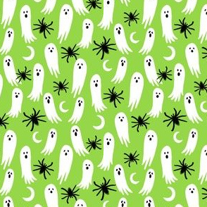 SMALL - ghosts and spiders fabric - halloween fabric, spider fabric, ghost fabric, scary fabric, creepy fabric - lime