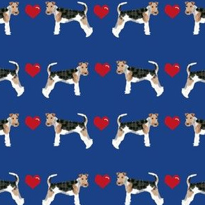 wire fox love hearts dog breed fabric - navy