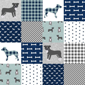 pitbull cheater quilt fabric - dog quilt fabric, pitbulls, pitbull dog fabric - navy