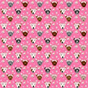 TINY - pitbull flower crown fabric - dog flower fabric, dogs floral fabric, pitbulls fabric, pitbull fabric - pink