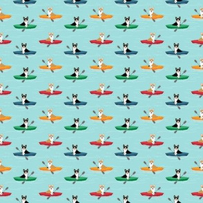 TINY - corgis in kayaks fabric cute outdoors dog fabric tricolored corgis - blue tint