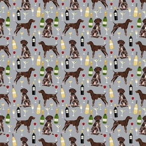 SMALL - german shorthaired pointer wine fabric - cute dogs and wine, champagne - grey