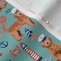 golden doodle nautical fabric - apricot doodle dog, apricot doodle fabric, doodle dog fabric, doodle dog, cute dood, nautical dog fabric - blue