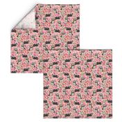 bearded collie florals fabric - dog florals fabric, dog fabric, bearded collie fabric, dog fabric -  pink