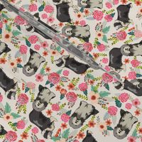 bearded collie florals fabric - dog florals fabric, dog fabric, bearded collie fabric, dog fabric -  white