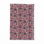 bearded collie florals fabric - dog florals fabric, dog fabric, bearded collie fabric, dog fabric -  purple