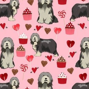 bearded collie valentines day fabric - cupcakes valentines fabric, bearded  collie fabric, dog fabric, dogs fabric - pink