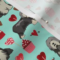 bearded collie valentines day fabric - cupcakes valentines fabric, bearded  collie fabric, dog fabric, dogs fabric - mint