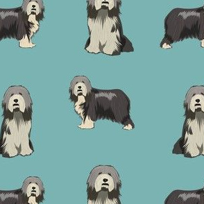 bearded collie dog fabric - collie dog fabric, bearded collie fabric, dogs fabric, simple dog fabric -  blue