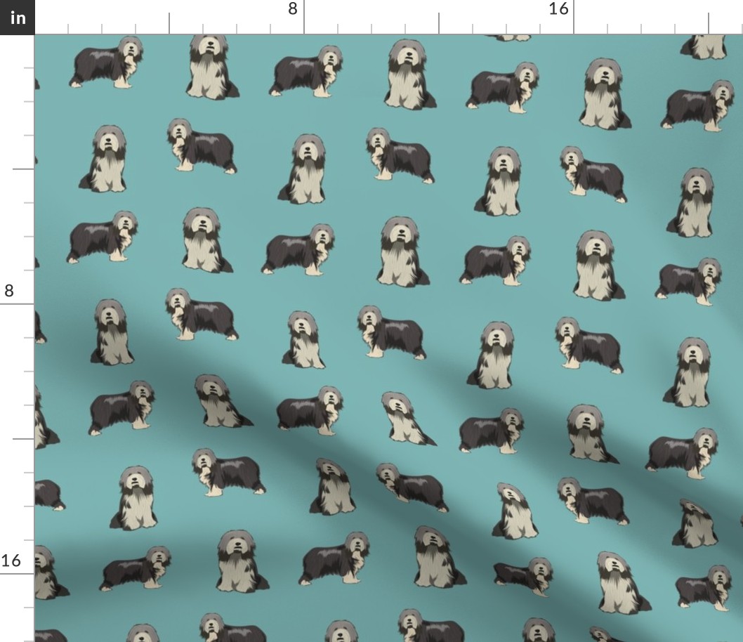 bearded collie dog fabric - collie dog fabric, bearded collie fabric, dogs fabric, simple dog fabric -  blue