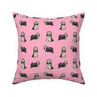 bearded collie dog fabric - collie dog fabric, bearded collie fabric, dogs fabric, simple dog fabric -  pink