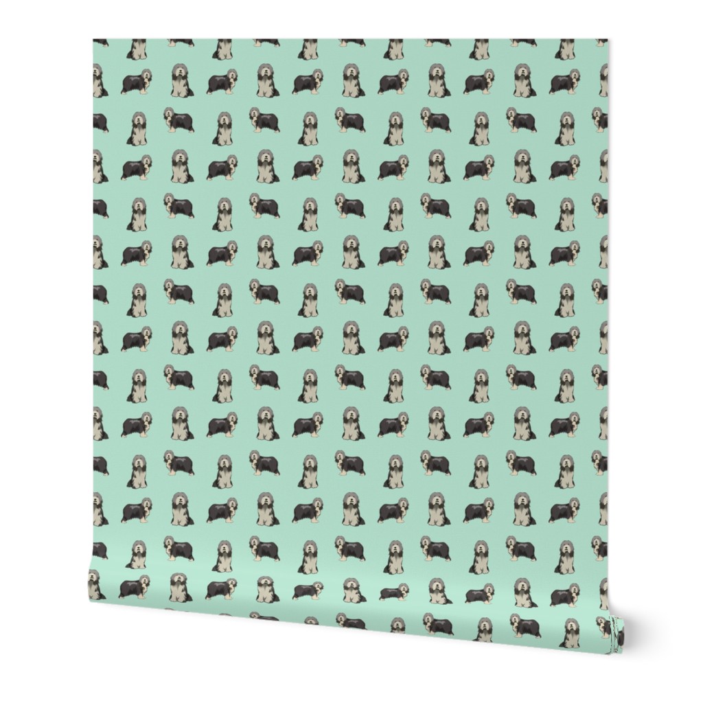 bearded collie dog fabric - collie dog fabric, bearded collie fabric, dogs fabric, simple dog fabric -  mint