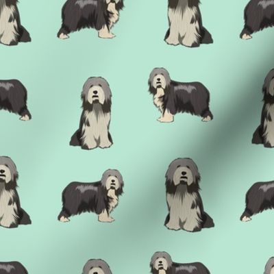bearded collie dog fabric - collie dog fabric, bearded collie fabric, dogs fabric, simple dog fabric -  mint