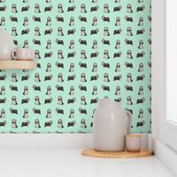 bearded collie dog fabric - collie dog fabric, bearded collie fabric, dogs fabric, simple dog fabric -  mint