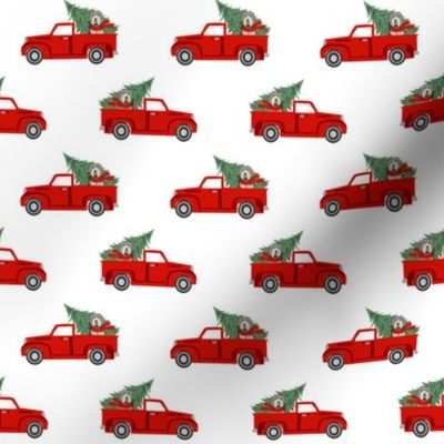 bearded collie christmas truck - red christmas truck, red truck, christmas fabric, dog christmas, christmas dog, bearded collie christmas - white