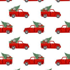 bearded collie christmas truck - red christmas truck, red truck, christmas fabric, dog christmas, christmas dog, bearded collie christmas - white