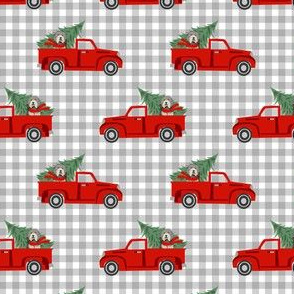 bearded collie christmas truck - red christmas truck, red truck, christmas fabric, dog christmas, christmas dog, bearded collie christmas - check