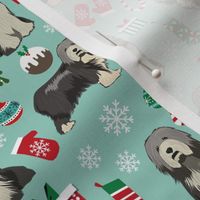 bearded collie christmas fabric - collie dog fabric, bearded collie fabric, christmas dog fabric - mint