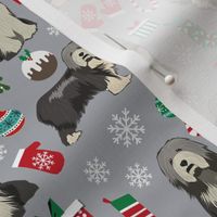 bearded collie christmas fabric - collie dog fabric, bearded collie fabric, christmas dog fabric - grey