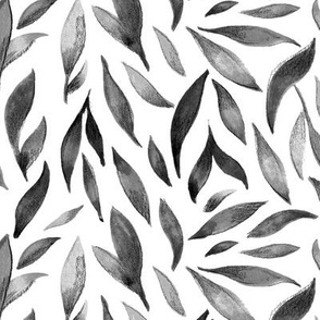 Watercolor Leaves - Black, White, Gray