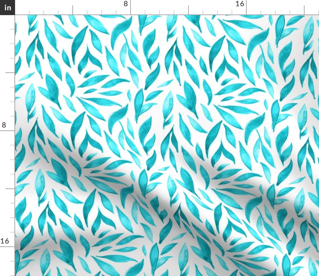 Watercolor Leaves- Teal