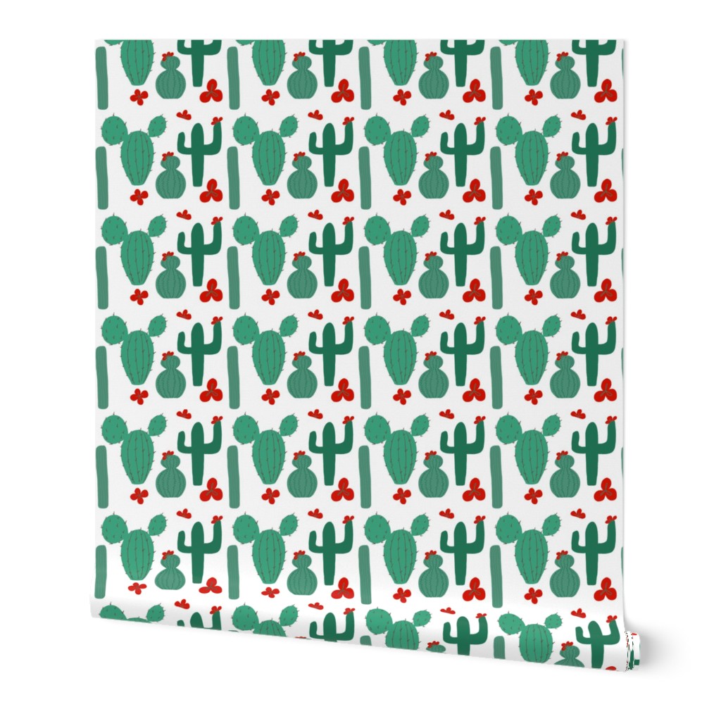 Green Cactus Shapes with Red Cactus Flowers