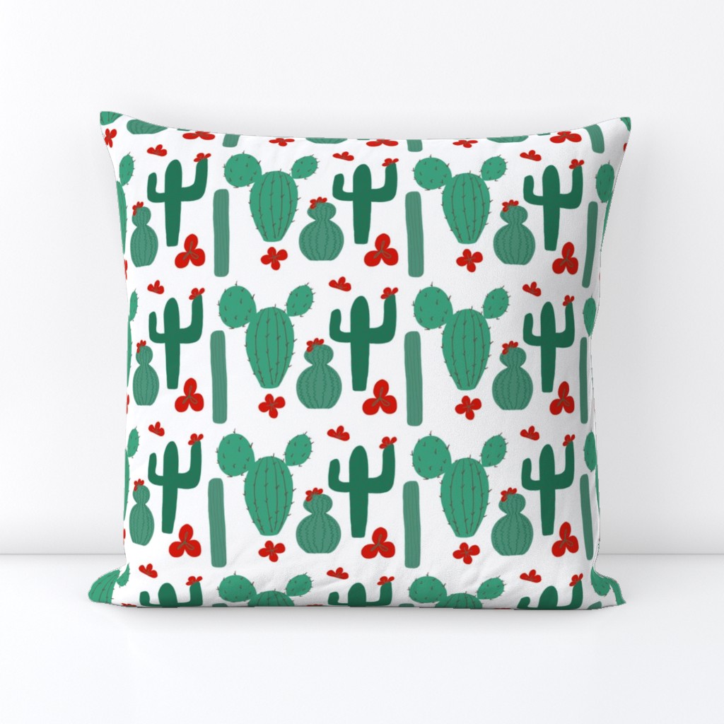 Green Cactus Shapes with Red Cactus Flowers