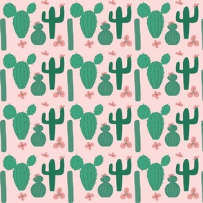 Green Cactus Shapes with Pink Cactus Flowers