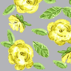 Shabby Yellow Rose on grey  / Floral  