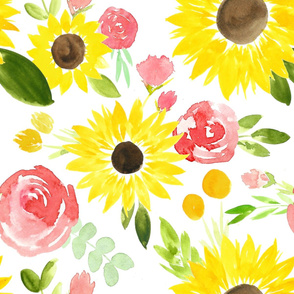 Sunflowers and Roses Watercolor - LARGE 