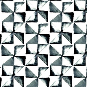 19-10m Black Squares Pinwheel White Watercolor