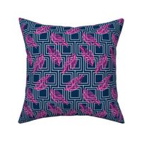 19-10j Navy White Squares Hot Pink Leaf