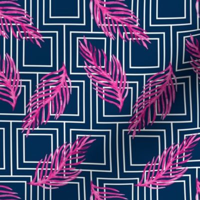 19-10j Navy White Squares Hot Pink Leaf