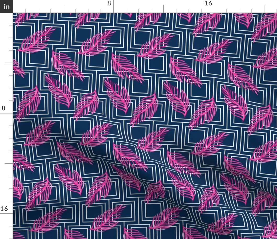 19-10j Navy White Squares Hot Pink Leaf