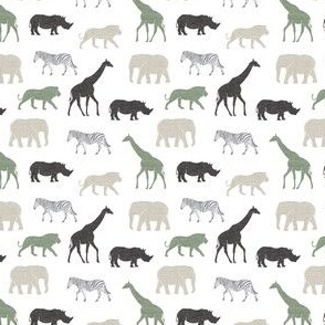 (small scale) Safari animals - multi sage - elephant, giraffe, rhino, zebra C19BS