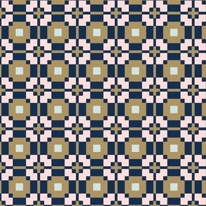 Checked plaid, pink gold teal indigo, small