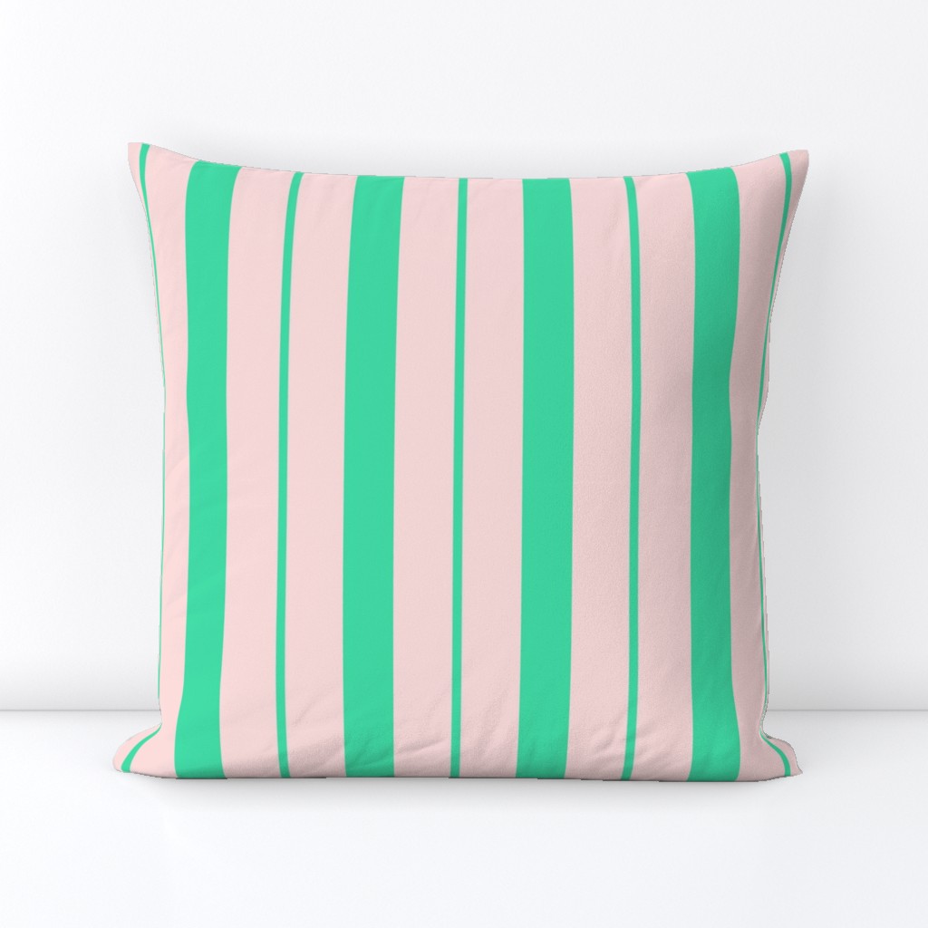 Pink and Mint Green Café Stripe Vertical Pattern