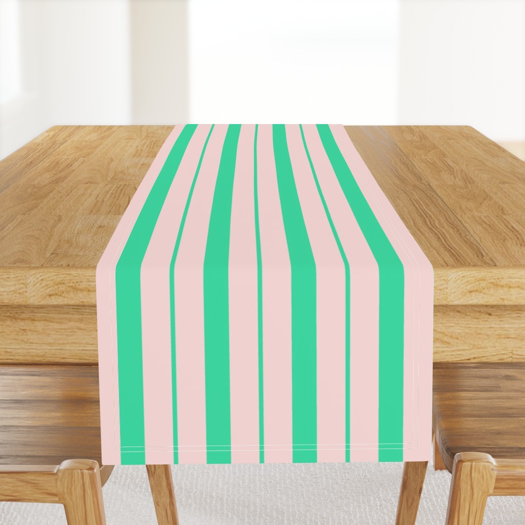 Pink and Mint Green Café Stripe Vertical Pattern