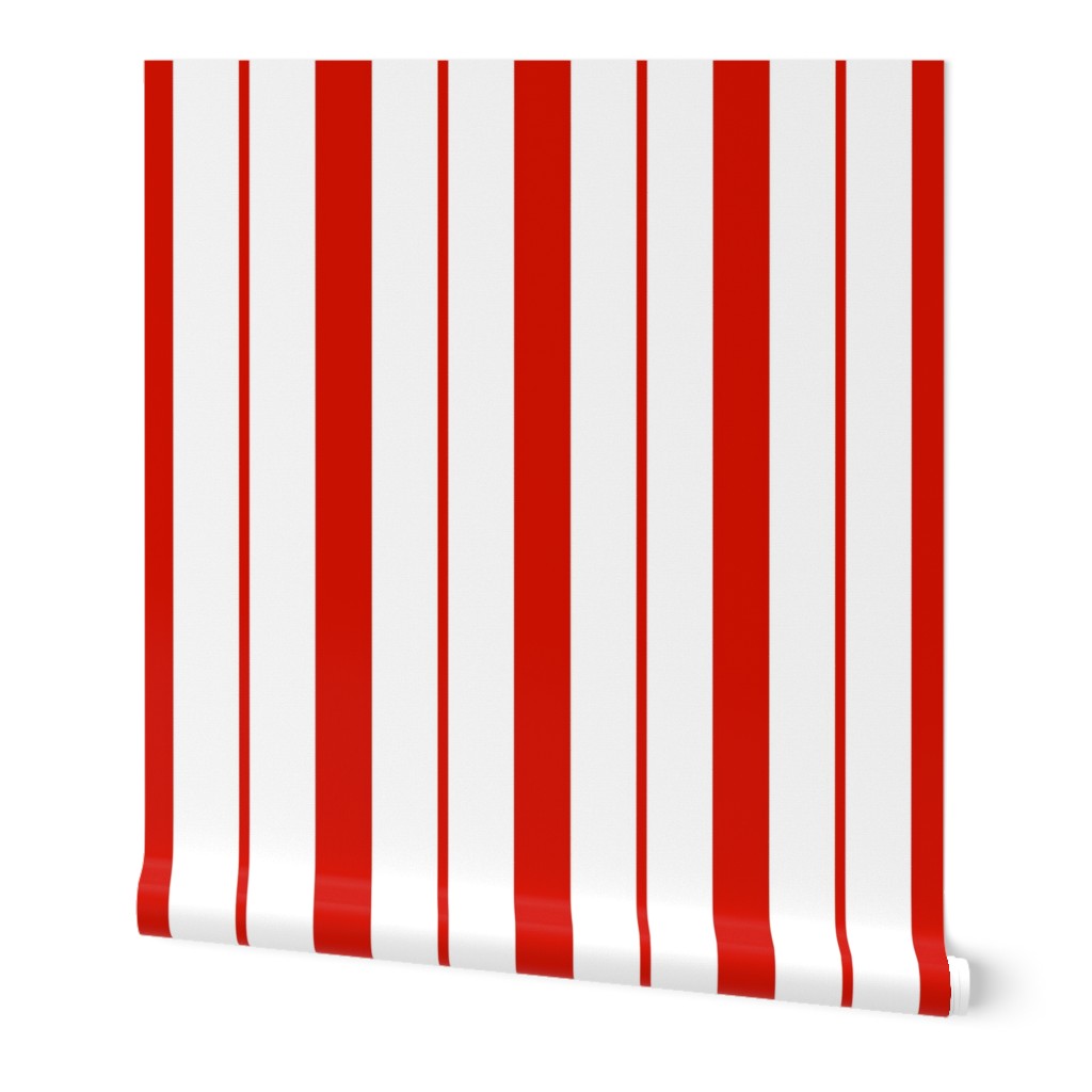 Red and White Café Stripe Vertical Pattern