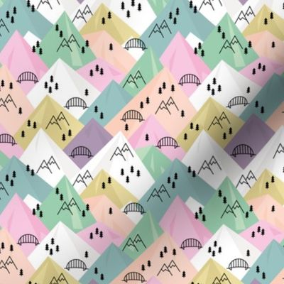 Abstract Scandinavian mountains woodland road trip adventure and pine tree forest pink girls SMALL