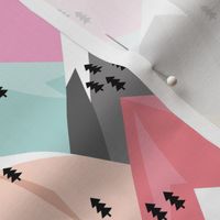 Abstract geometric winter snow topped mountains minimal climbing theme pink girls