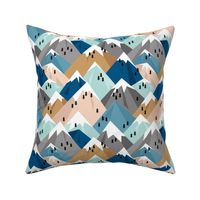 Abstract geometric winter snow topped mountains minimal climbing theme navy cinnamon blue